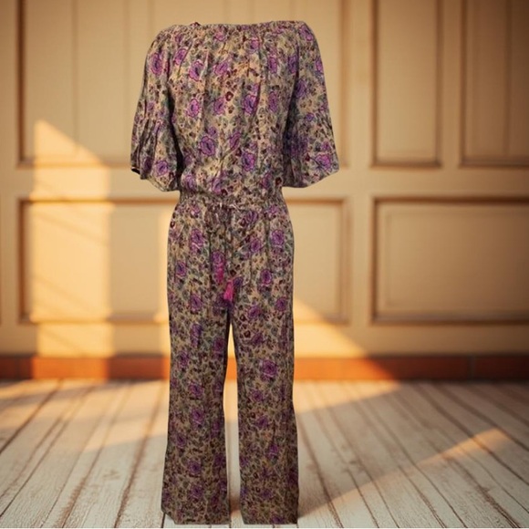 Anthropologie - Rags / Floral Boho Off Shoulder Bell Sleeve Jumpsuit NWT - Picture 13 of 15